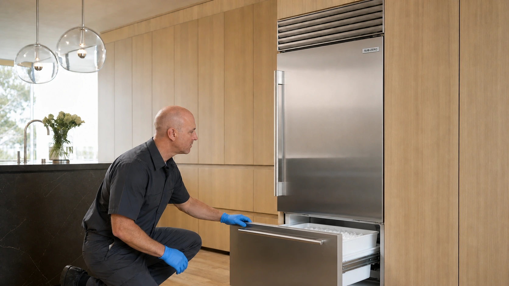 Undercounter ice maker prepared for a professional diagnostic visit