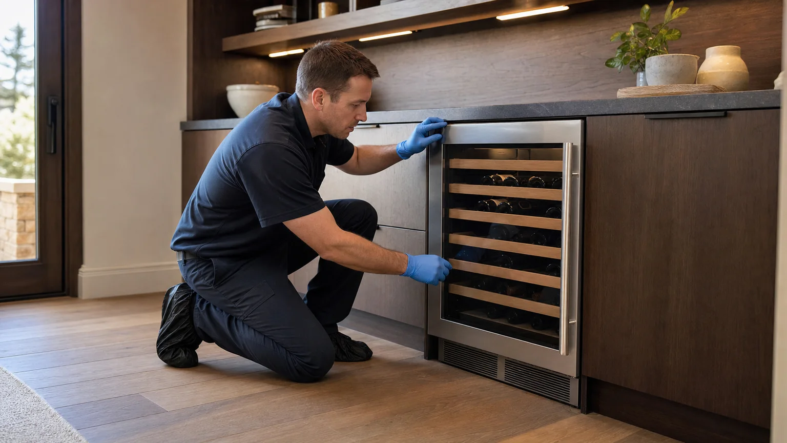 Built-in wine cooler prepared for a professional diagnostic visit